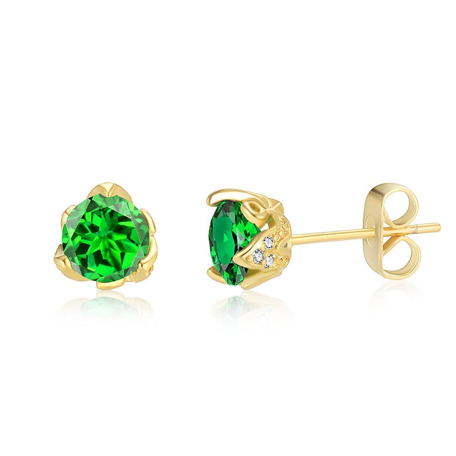 May Birthday Bequest Rhodium Yellow Emerald Green Round Cubic Zirconia CZ Stud Earrings - TiaraBleu