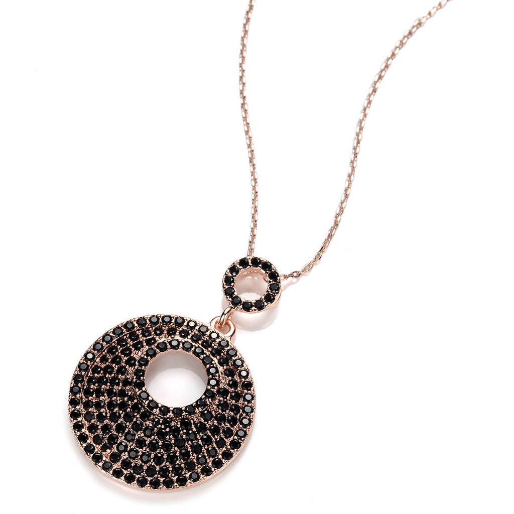 Pave Set Pebble RG Black CZ Pendant Charm Gold Chain Necklace/Pendant - TiaraBleu