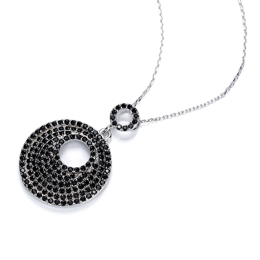 Pave Set Pebble WG Quality Black CZ Pendant Charm Gold Chain Necklace/Pendant - TiaraBleu