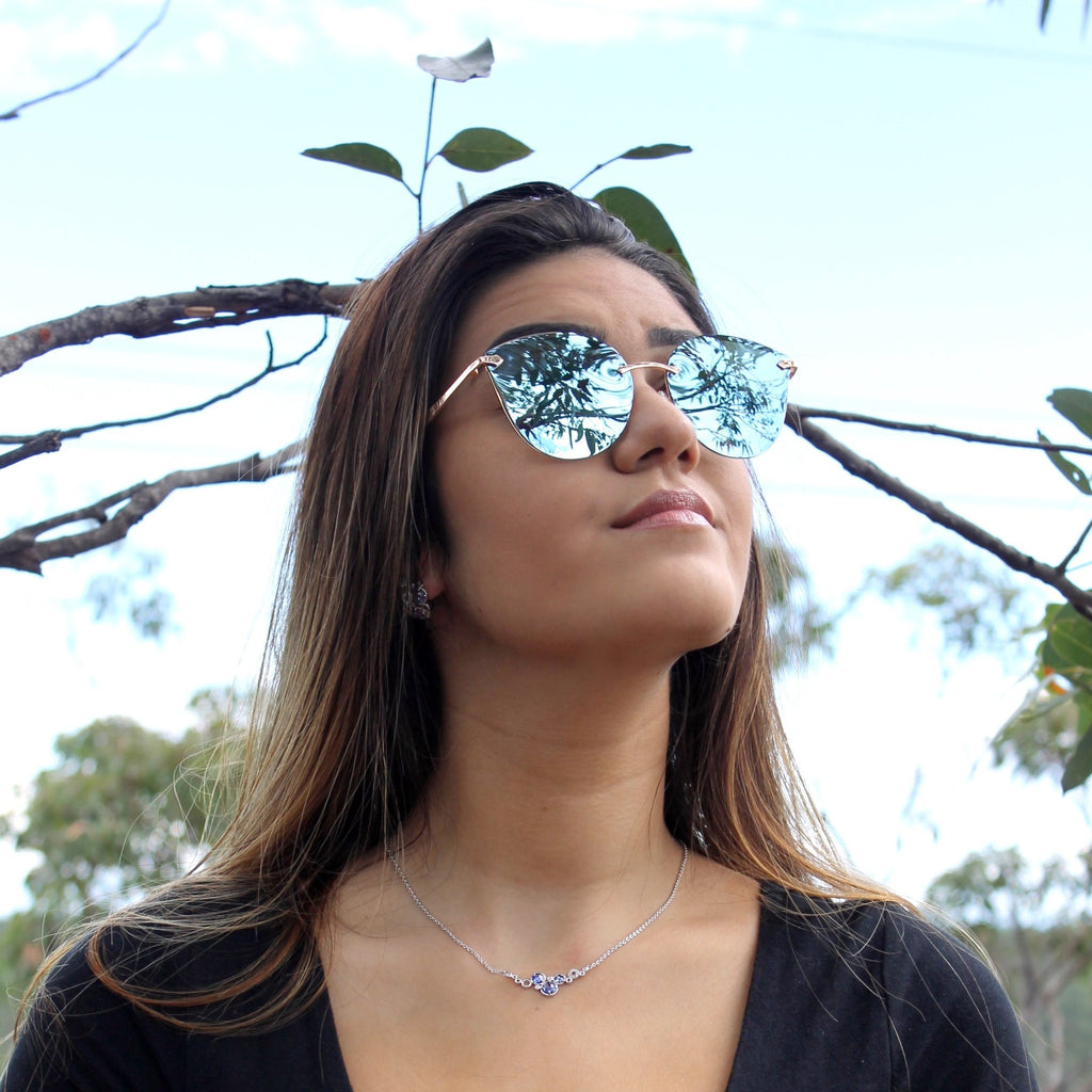 Tiara-"Tahiti Please!" Aquamarine/Blue Mirror Sunglasses - TiaraBleu