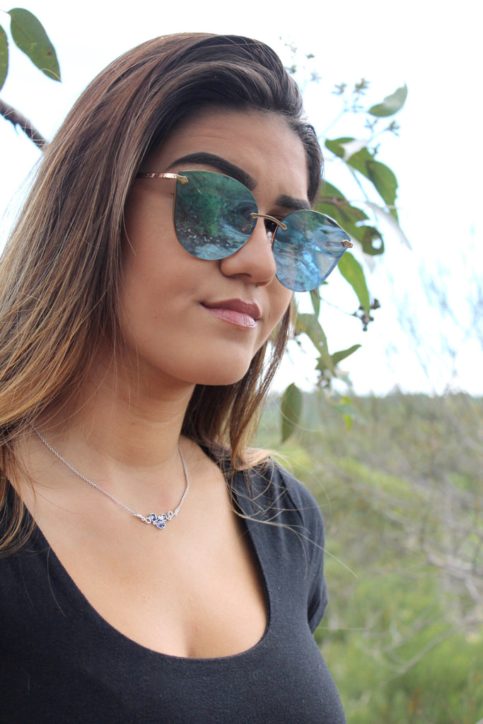 Tiara-"Tahiti Please!" Aquamarine/Blue Mirror Sunglasses - TiaraBleu