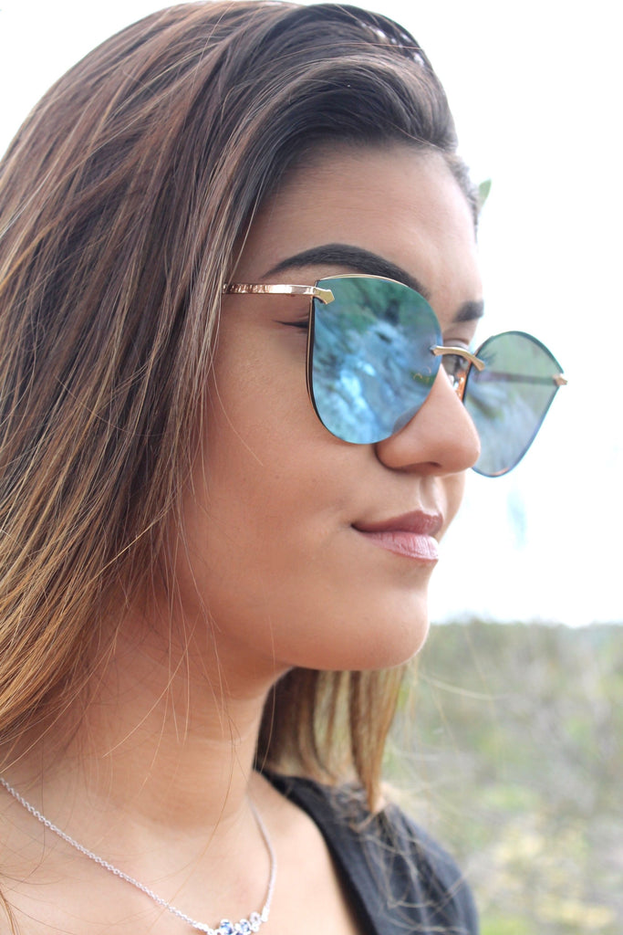 Tiara-"Tahiti Please!" Aquamarine/Blue Mirror Sunglasses - TiaraBleu